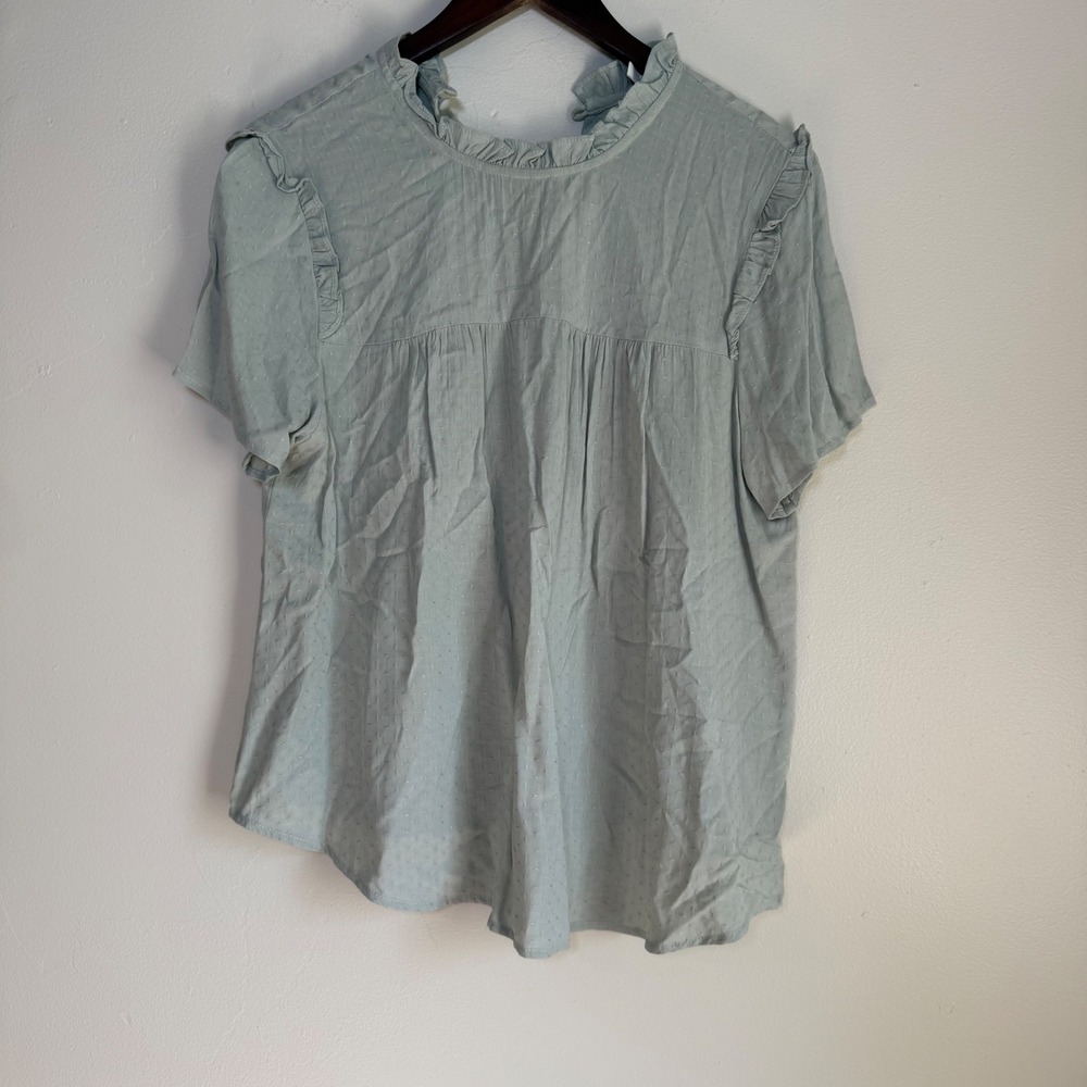 bohme Swiss Dot Ruffle Trim Flutter Sleeve Blouse Size Medium Sage Green